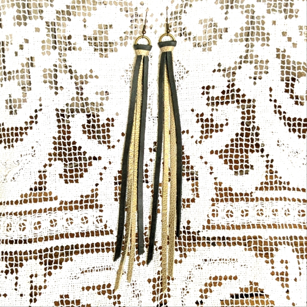 9" Boho Leather Fringe Animal Print Earrings